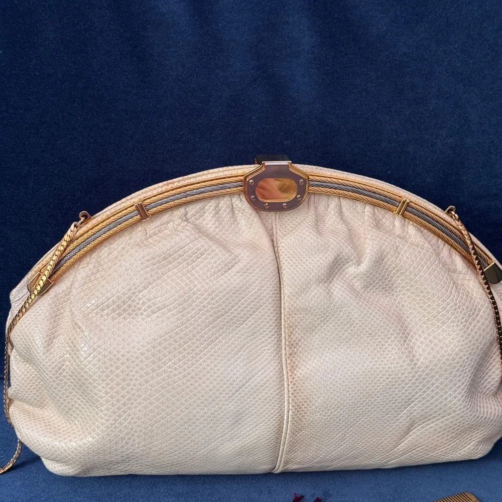 FINESSE LA MODEL White Python Snake‎ Leather Clutch Evening Bag